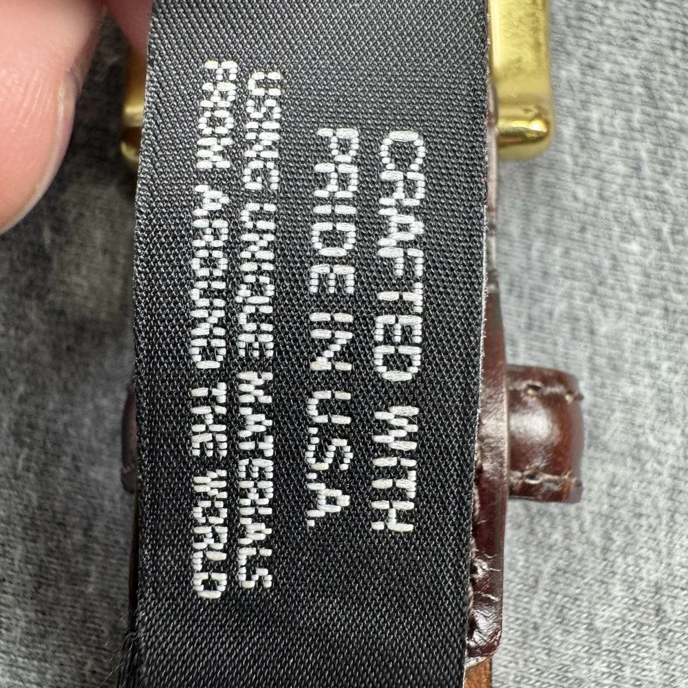 Brighton 33508 Belt Size‎ 38 Woven Stretch Brown Leather Croc Trim Brass Buckle